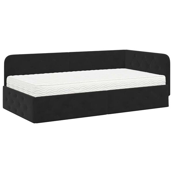 vidaXL Hoekbedframe met matras Zwart 90 x 190 cm Fluweel