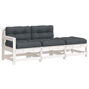 vidaXL 3-delige Loungeset met kussens massief hout wit