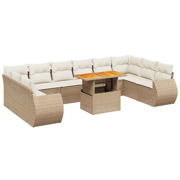 vidaXL 11-delige Tuinset met kussens poly rattan beige