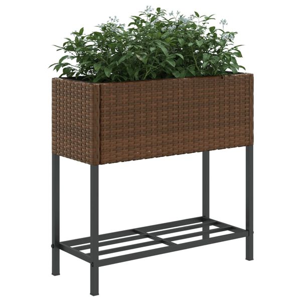 vidaXL Plantenbak met schap poly rattan bruin