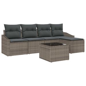 vidaXL Bankstel met kussen met opslag 6 pcs Lichtgrijs poly rattan
