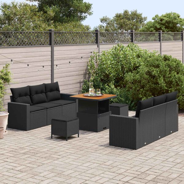 vidaXL Tuin Sofa Set 9 pcs Zwart poly rattan