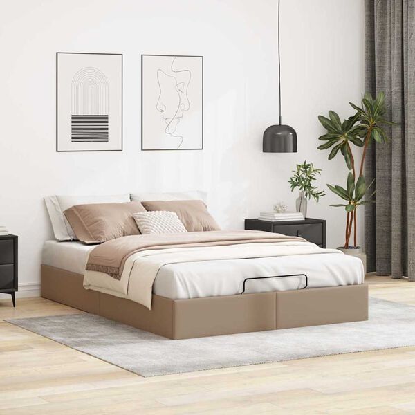 vidaXL Bedframe zonder matras 140x200 cm kunstleer cappuccinokleurig