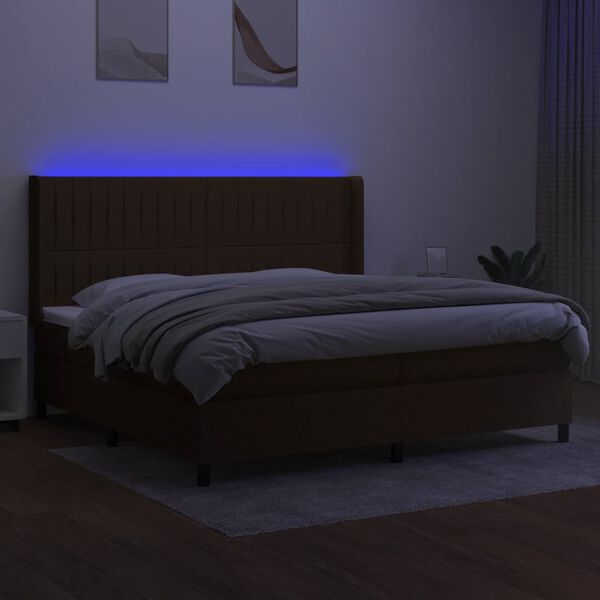 vidaXL Boxspring met matras en LED stof donkerbruin 200x200 cm