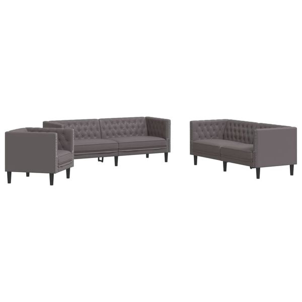 vidaXL 3-delige Loungeset Chesterfield-stijl kunstleer grijs