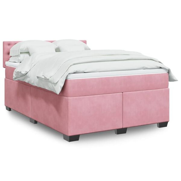 vidaXL Boxspring met matras fluweel roze 140x200 cm