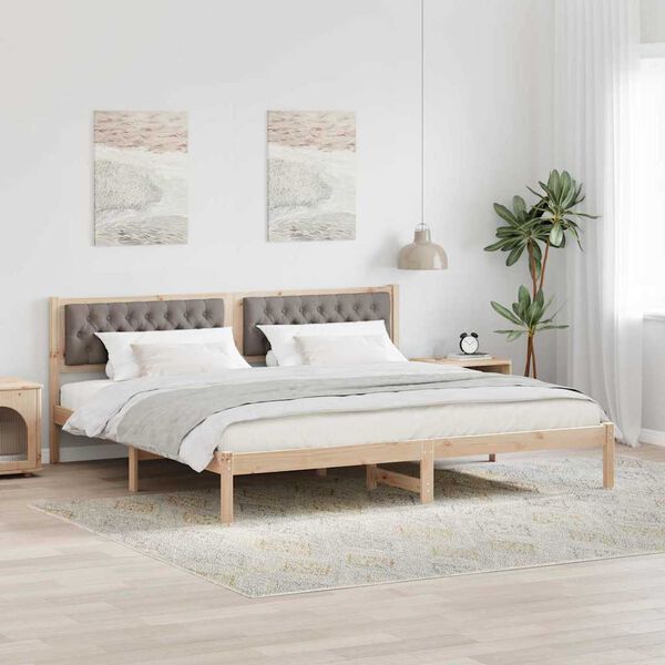 vidaXL Bedframe met hoofdeinde Taupe 200 x 200 cm Massief grenenhout