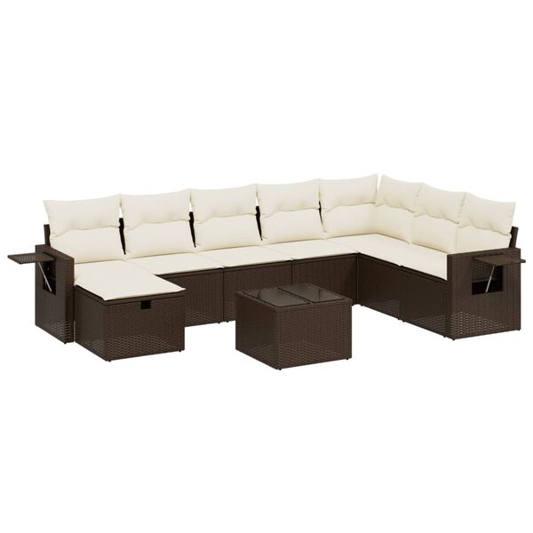 vidaXL 9-delige Loungeset met kussens poly rattan bruin