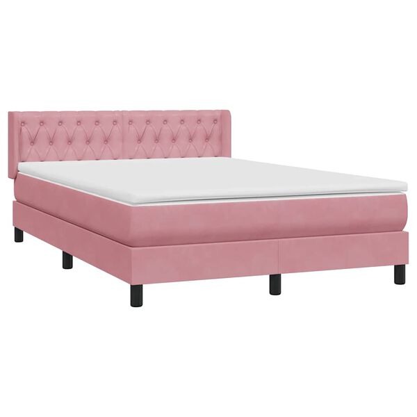 vidaXL Boxspring met matras fluweel roze 140x210 cm