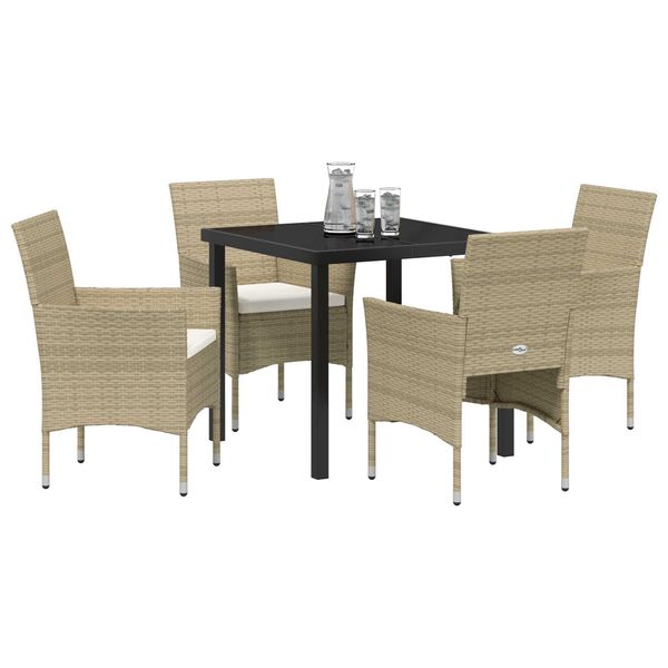 vidaXL Tuin eettafelset met kussen 5 pcs Beige poly rattan