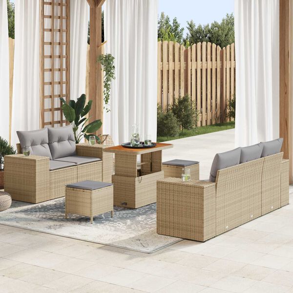 vidaXL Tuin Sofa Set met kussen 8 pcs Beige en Licht Grijs Poly Rattan