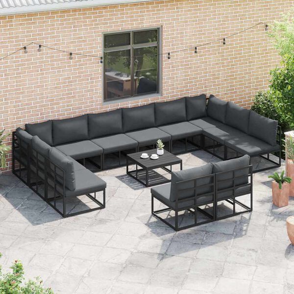 vidaXL Tuin Sofa Set met kussen 12 pcs Zwart Aluminium