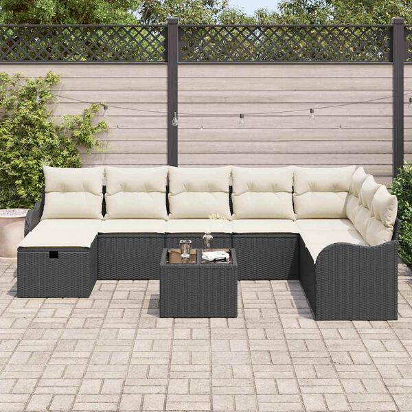 vidaXL Tuin Sofa Set met kussen met opslag 9 pcs Zwart Poly riet