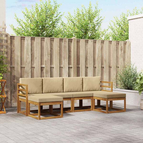 vidaXL Buiten bankenset 6 pcs Natuurlijk en Beige Bewerkt hout