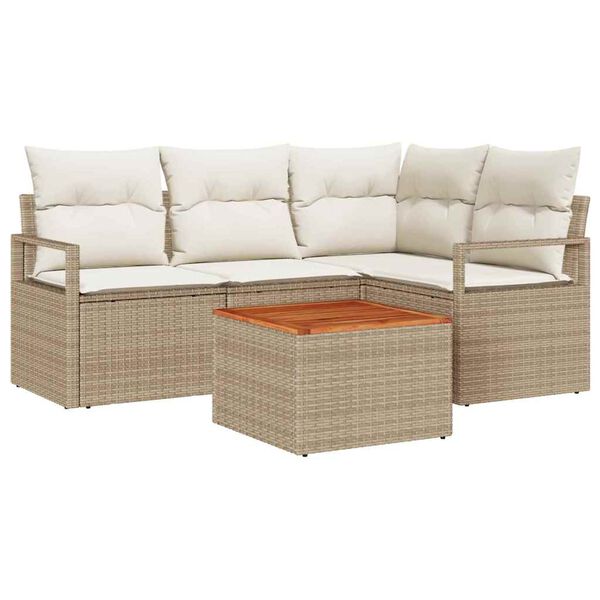 vidaXL Tuinbankenset met kussen 5 pcs Beige poly rattan