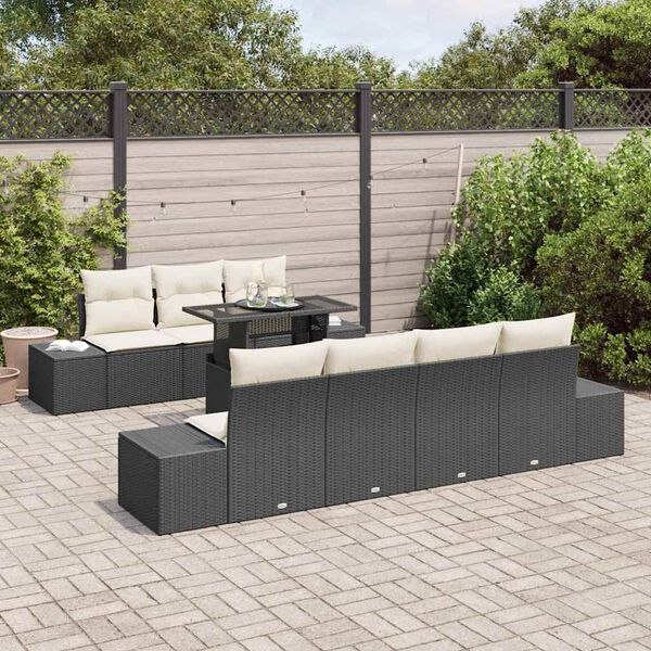 vidaXL Bankstel met kussen 8 pcs Zwart en Cr&egrave;me poly rattan