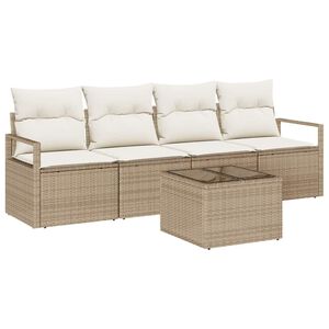 vidaXL Bankstel met kussen met opslag 5 pcs Beige en Cr&egrave;me poly rattan