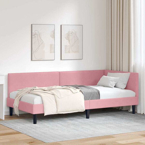 vidaXL Hoekbedframe met hoofdeinde Roze 90 cm x 200 cm Fluweel