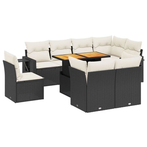 vidaXL 9-delige Loungeset met kussens poly rattan zwart