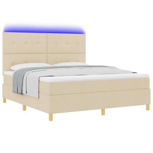 vidaXL LED Box Spring Bed met matras Cr&egrave;me 180 x 200 cm Stof