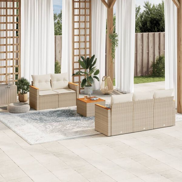 vidaXL 6-delige Loungeset met kussens poly rattan beige