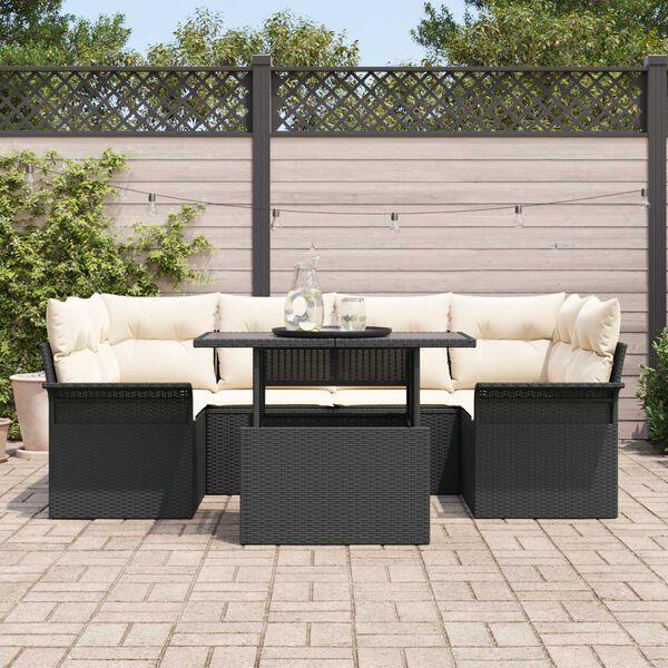 vidaXL Tuin Sofa Set met kussen met opslag 7 pcs Zwart Poly riet