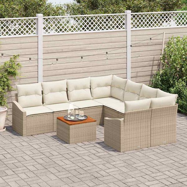 vidaXL Tuinbankenset met opslag 9 pcs Beige en Cr&egrave;me poly rattan