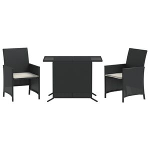 vidaXL 3-delige Bistroset met kussens poly rattan zwart