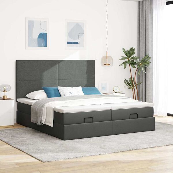 vidaXL Ottoman bed met matrassen 200x200cm stof donkergrijs