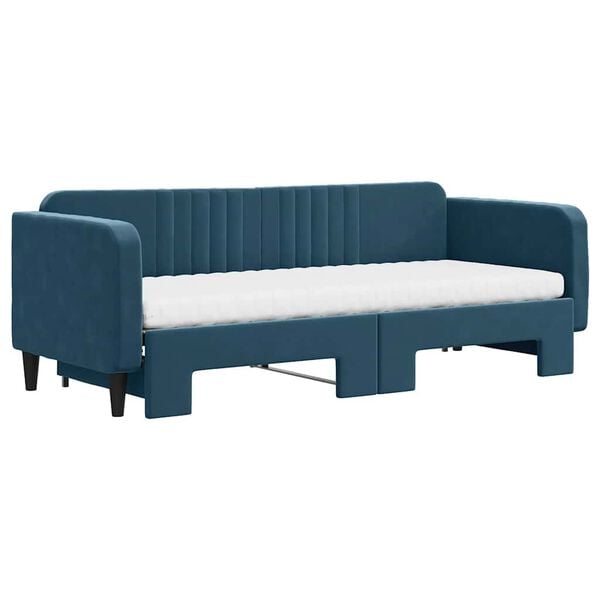 vidaXL Slaapbank onderschuifbed en matrassen 80x200 cm fluweel blauw