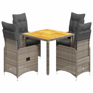 vidaXL 5-delige Bistroset met kussens poly rattan grijs