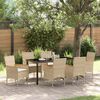 vidaXL Tuin eettafelset met kussen 7 pcs Beige poly rattan