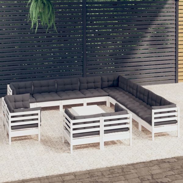 vidaXL 14-delige Loungeset met kussens massief grenenhout wit