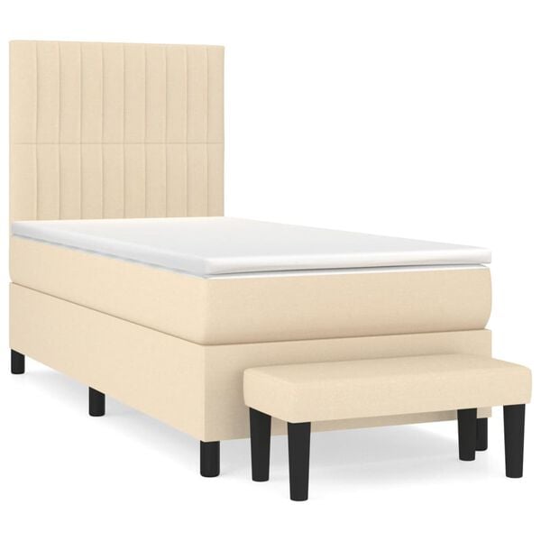 vidaXL Boxspring met matras stof cr&egrave;mekleurig 100x200 cm