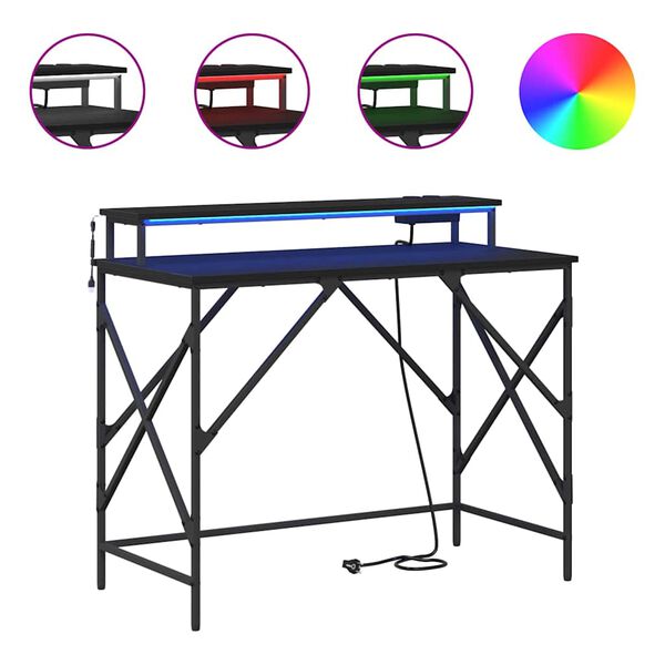 vidaXL Bureau met plank Zwart Eiken 100 x 50 x 86,5 cm Bewerkt hout