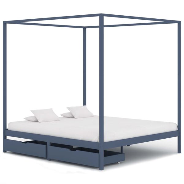 vidaXL Hemelbedframe met 2 lades massief grenenhout grijs 160x200 cm
