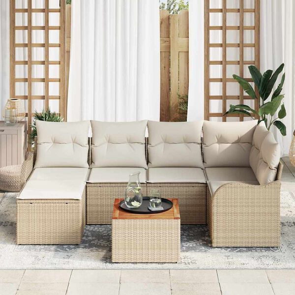 vidaXL Tuin Sofa Set 7 pcs Beige Poly riet