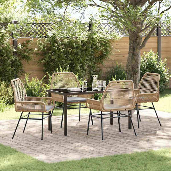 vidaXL Tuin eettafelset met kussen 5 pcs Bruin poly rattan