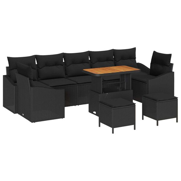 vidaXL Tuin Sofa Set met kussen 10 pcs Zwart Poly riet