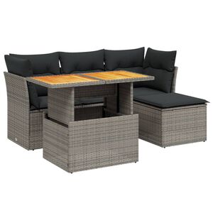 vidaXL 6-delige Loungeset met kussens poly rattan grijs
