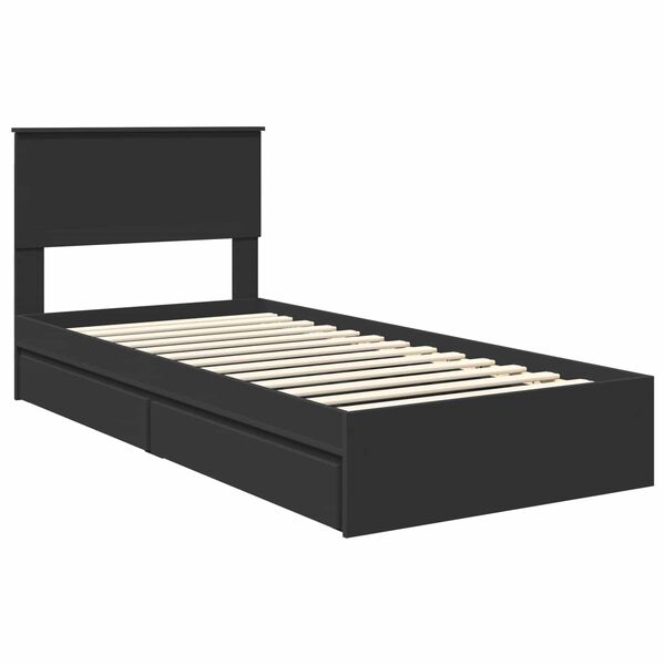 vidaXL Opslag bed met hoofdeinde Zwart 90 x 190 cm Bewerkt hout