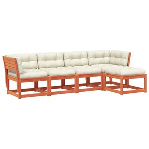 vidaXL 5-delige Loungeset met kussens massief grenenhout wasbruin