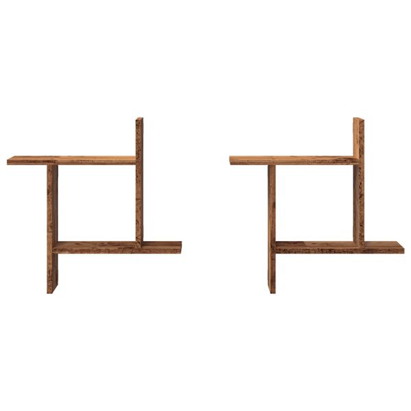 vidaXL Wandschappen 2 st 50x12x50 cm bewerkt hout oud houtkleurig
