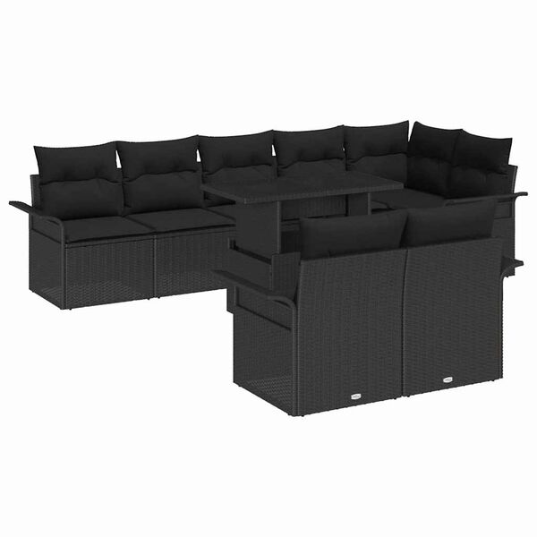 vidaXL Tuin Sofa Set met kussen met opslag 9 pcs Zwart Poly riet