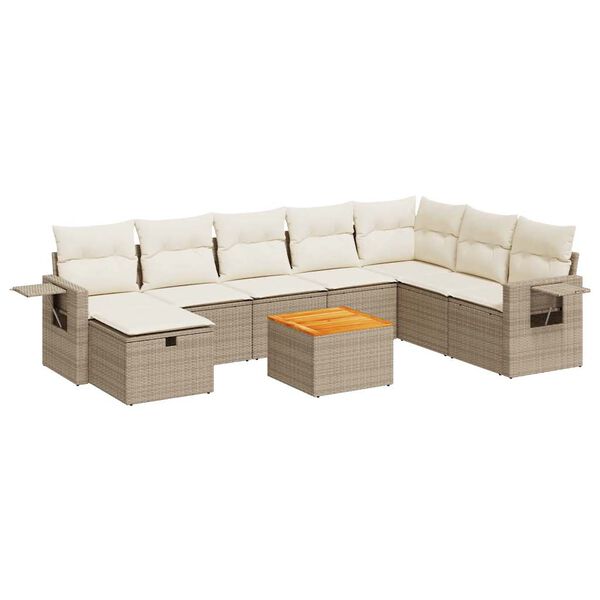 vidaXL 9-delige Loungeset met kussens poly rattan beige