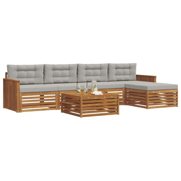 vidaXL Buiten bankenset met kussen 6 pcs Natuurlijk en Lichtgrijs