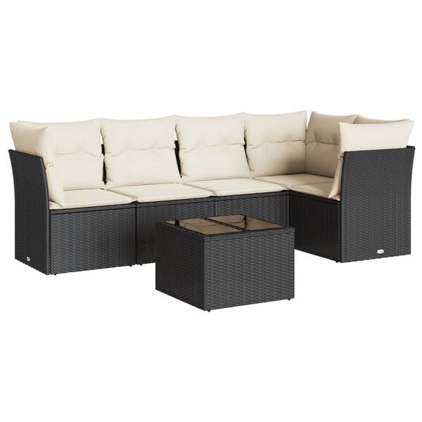 vidaXL 6-delige Loungeset met kussens poly rattan zwart