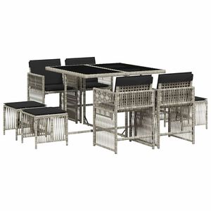 vidaXL 9-delige Tuinset met kussens poly rattan lichtgrijs