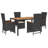 vidaXL 5-delige Tuinset met kussens poly rattan zwart