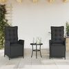 vidaXL 3-delige Bistroset met kussens poly rattan zwart